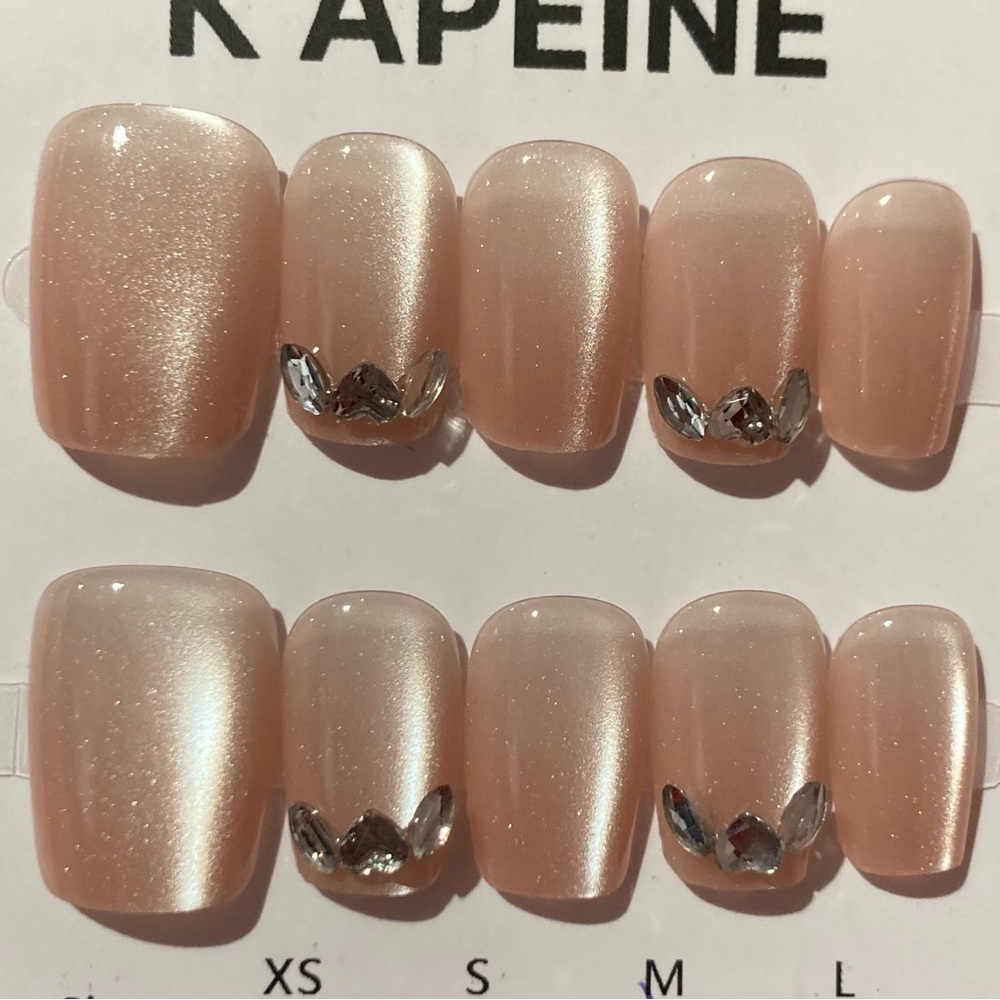 [M] 10Pcs Wearable Press on Nail Full Cover Square French Natural Rhinestone Tip